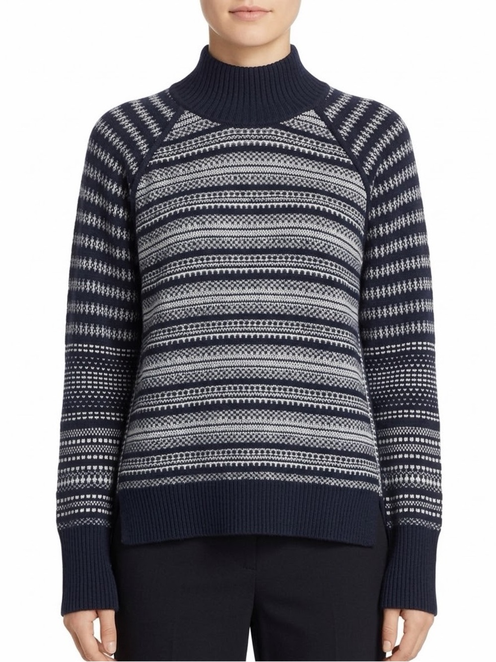 Cyrus Womens Large Navy Fair Isle Mock Neck Nordic Knit Sweater
